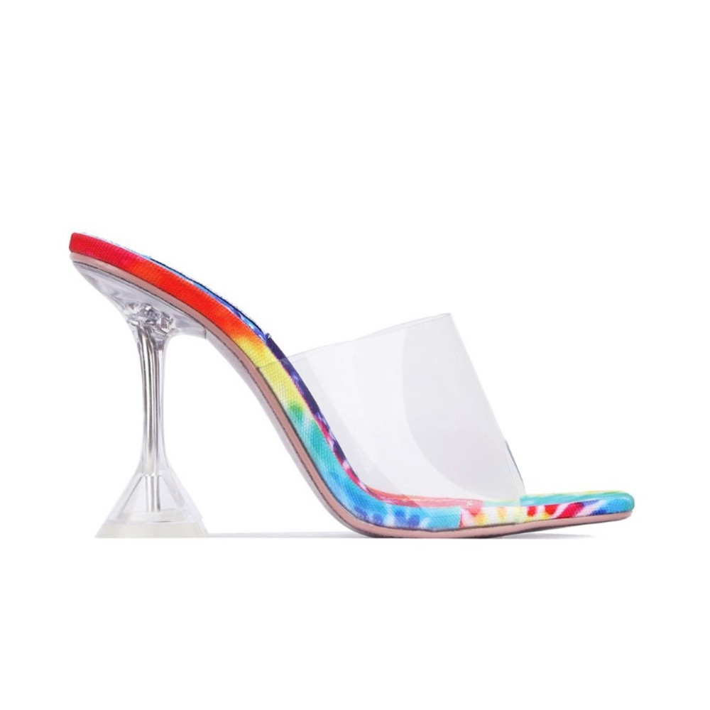 🔵CAPE ROBBIN SQUARE TOE CLEAR MULTI COLOR INSOLE MULE HEELS